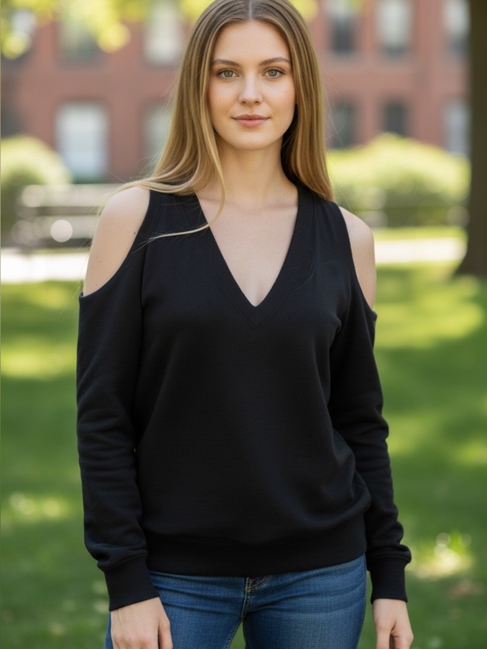 Michael Kors Black Cold-Shoulder V-Neck Sweater
